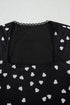 Black Heart Shape Mesh Patchwork Square Neck Bodysuit